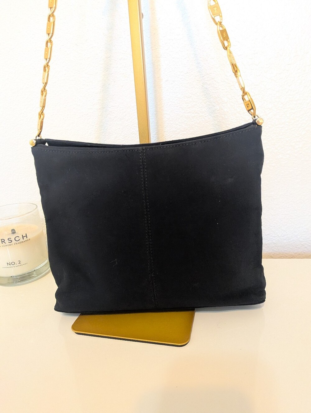 Poloma Picasso Black Long Drop Gold Chain Shoulder Bag Euc - Picture 2 of 10